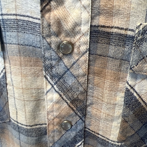 Rocking K Ranchwear Shirt Men M Brown/Blue Textured Short Sleeve  Pearl Snap Vtg - Picture 8 of 9